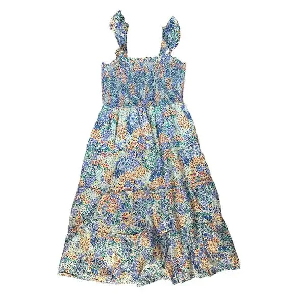 J. Crew Dress Floral Cotton Smocked Midi Tiered Multicolor Size Medium - Picture 3 of 10